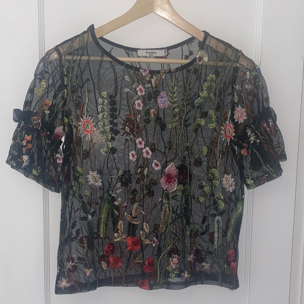 Black Floral Embroidered Blouse